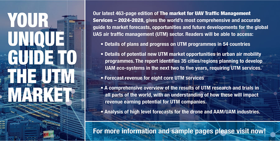 Advert for UAV Traffic Management report. Click for more info