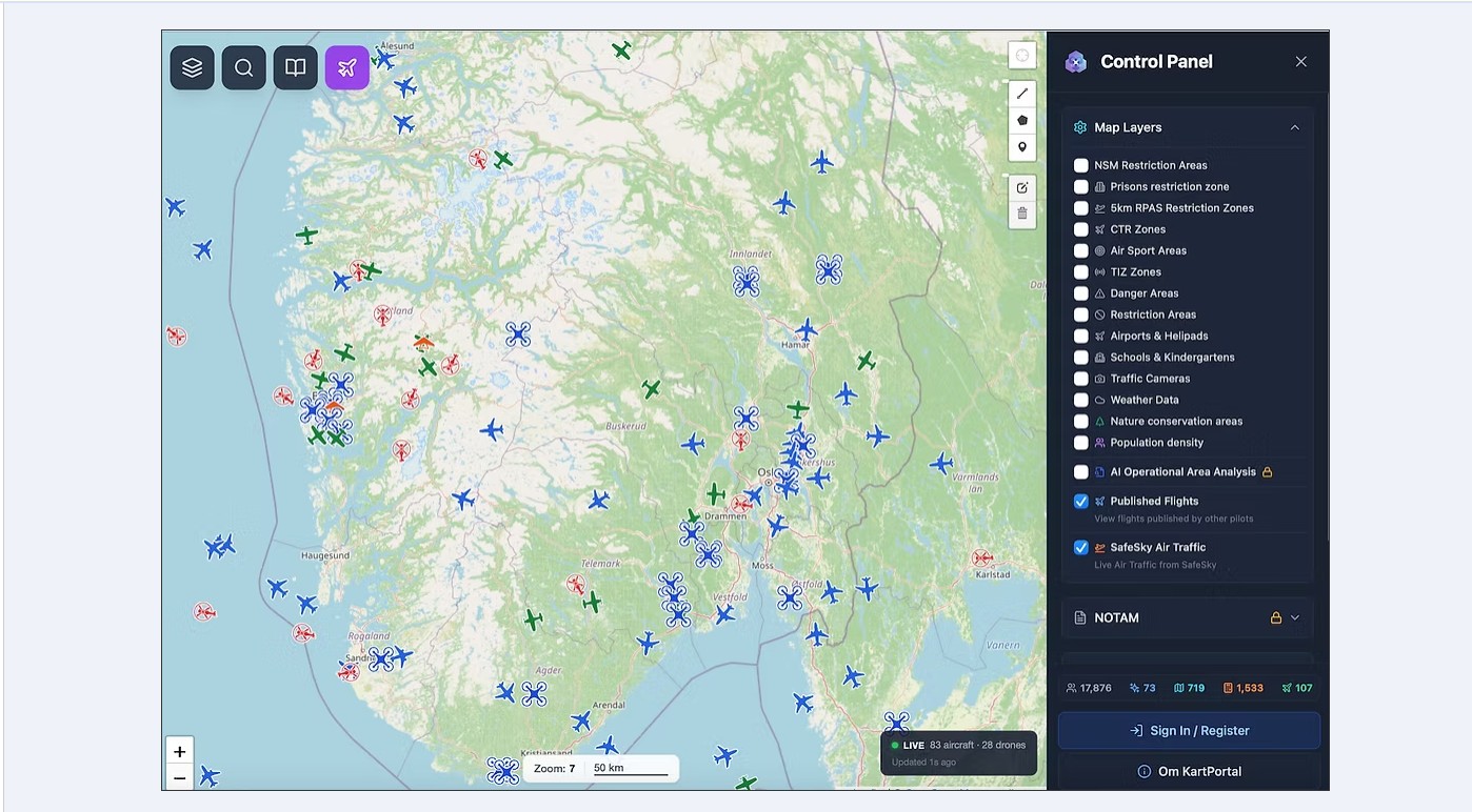 SafeSky airspace awareness app now integrates Norway’s Droneflykart